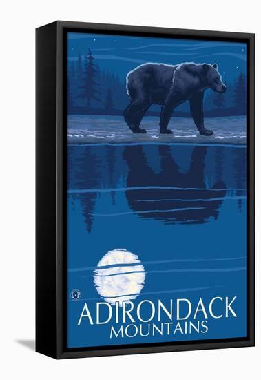 Adirondack Mountains, New York - Bear at Night-Lantern Press-Framed Stretched Canvas