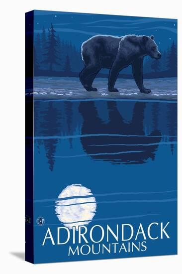 Adirondack Mountains, New York - Bear at Night-Lantern Press-Stretched Canvas