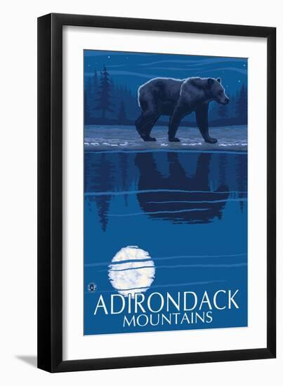 Adirondack Mountains, New York - Bear at Night-Lantern Press-Framed Art Print