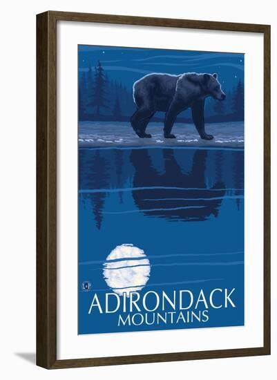 Adirondack Mountains, New York - Bear at Night-Lantern Press-Framed Art Print
