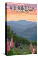 Adirondack Mountains, New York - Bears and Spring Flowers-Lantern Press-Stretched Canvas