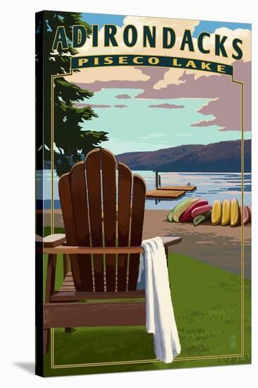 Adirondack Mountains, New York - Piseco Lake Adirondack Chair-Lantern Press-Stretched Canvas