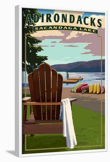 Adirondack Mountains, New York - Sacandaga Lake Adirondack Chair-Lantern Press-Framed Art Print