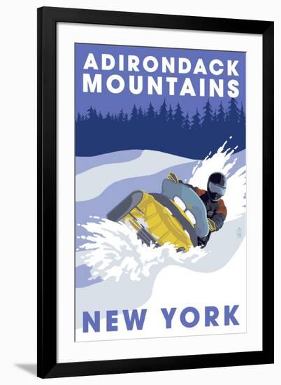 Adirondack Mountains, New York - Snowmobile Scene-Lantern Press-Framed Art Print