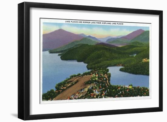 Adirondack Mts, New York - Aerial View of Lakes Placid and Mirror-Lantern Press-Framed Art Print