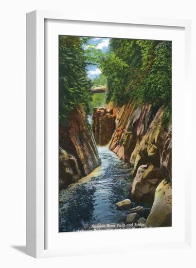 Adirondack Mts, New York - View of Ausable River Falls and Bridge-Lantern Press-Framed Art Print