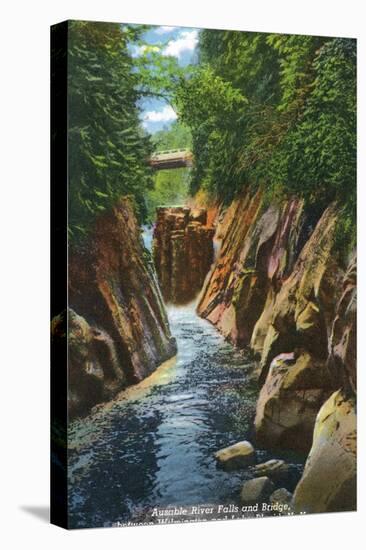Adirondack Mts, New York - View of Ausable River Falls and Bridge-Lantern Press-Stretched Canvas