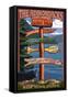 Adirondack, New York - Indian Lake Signpost Destinations-Lantern Press-Framed Stretched Canvas