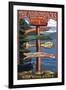 Adirondack, New York - Indian Lake Signpost Destinations-Lantern Press-Framed Art Print