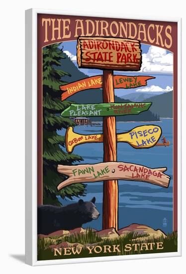 Adirondack, New York - Indian Lake Signpost Destinations-Lantern Press-Framed Art Print