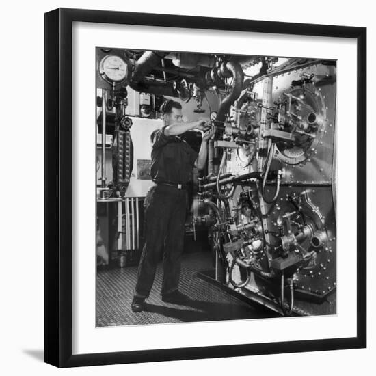 Adjusting a Valve in a Submarine-Heinz Zinram-Framed Photographic Print