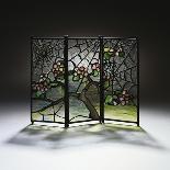 Stylized Apple Blossom Branches and Spider Webs Leaded Glass and Bronze Three-Panel Tea Screen-Adler & Sullivan-Giclee Print