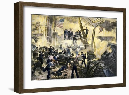 Admiral David G. Farragut in the Rigging during the Battle of Mobile Bay, 1864, American Civil War-null-Framed Giclee Print
