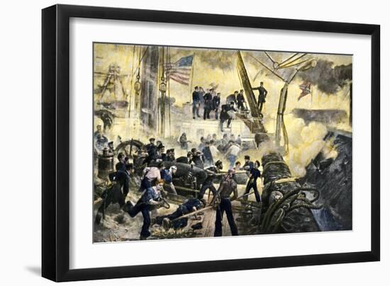 Admiral David G. Farragut in the Rigging during the Battle of Mobile Bay, 1864, American Civil War-null-Framed Giclee Print