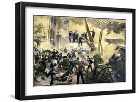 Admiral David G. Farragut in the Rigging during the Battle of Mobile Bay, 1864, American Civil War-null-Framed Giclee Print