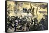 Admiral David G. Farragut in the Rigging during the Battle of Mobile Bay, 1864, American Civil War-null-Framed Stretched Canvas