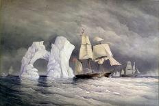 British Ships Phoenix, Talbot, and Diligence Crossing an Iceberg (Arctic Canada). Watercolor (58X88-Admiral Edward Augustus Inglefield-Giclee Print