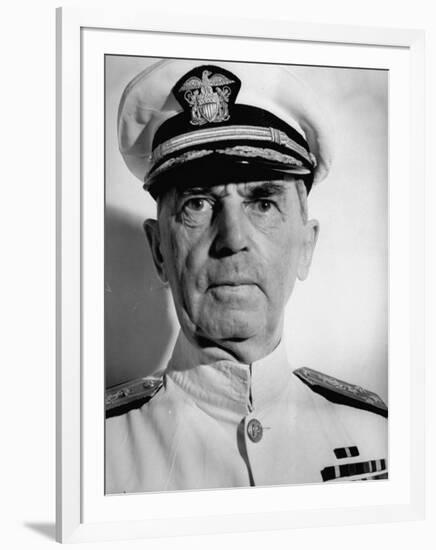 Admiral William D. Leahy, Wearing White Summer Navy Uniform and Braided Cap-Myron Davis-Framed Photographic Print