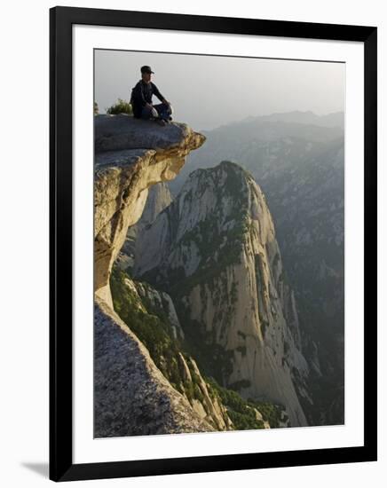 Admiring the View on Top of Mount Hua, a Granite Peaked Mountain in the Shaanxi Province, China-Christian Kober-Framed Photographic Print