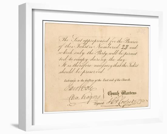 Admission Ticket to St Margaret's Vestry Gallery, for the Coronation of Queen Victoria, 28 June…-null-Framed Giclee Print