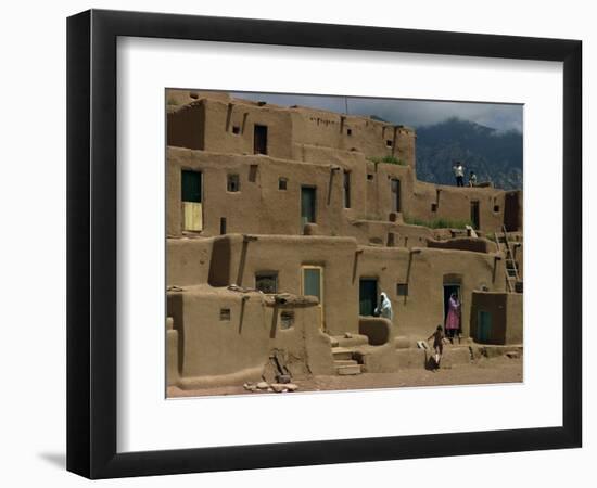 Adobe Buildings of Taos Pueblo, Dating from 1450, UNESCO World Heritage Site, New Mexico, USA-Woolfitt Adam-Framed Photographic Print