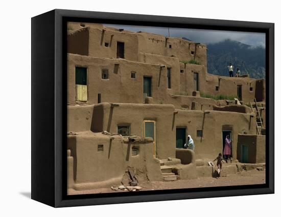 Adobe Buildings of Taos Pueblo, Dating from 1450, UNESCO World Heritage Site, New Mexico, USA-Woolfitt Adam-Framed Stretched Canvas