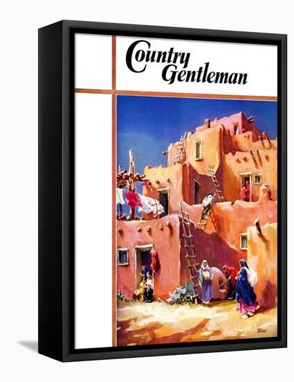 "Adobe Village," Country Gentleman Cover, February 1, 1940-G. Kay-Framed Stretched Canvas