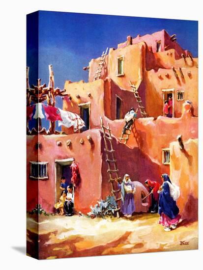 "Adobe Village,"February 1, 1940-G. Kay-Stretched Canvas