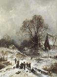 Winter Scene with Children Playing-Adolf Heinrich Lier-Stretched Canvas