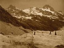 Alpine Landscape, Three Hikers on a Glacier, 1860S (Carbon Print)-Adolphe Braun-Giclee Print