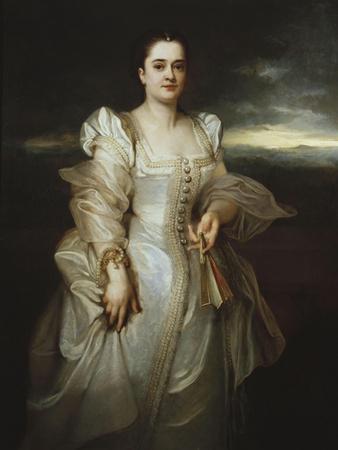 Portrait of a Lady Wearing a White Dress Embroidered with Pearls
