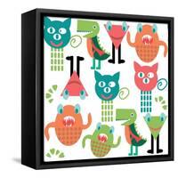 Adorable Abstract Monster Pattern-Luizavictorya72-Framed Stretched Canvas