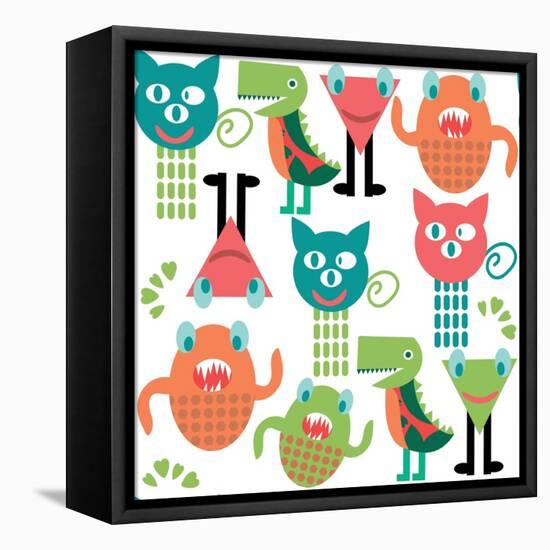 Adorable Abstract Monster Pattern-Luizavictorya72-Framed Stretched Canvas