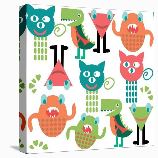Adorable Abstract Monster Pattern-Luizavictorya72-Stretched Canvas