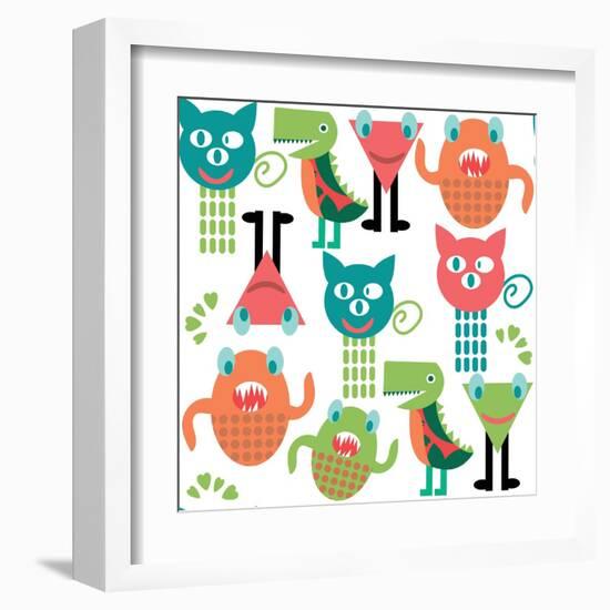 Adorable Abstract Monster Pattern-Luizavictorya72-Framed Art Print