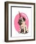 Adorable Beige Puppy Pug in a Ice Cream Party Cap on a Pink Background. Pugicorn - Lettering Quote.-null-Framed Art Print