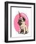 Adorable Beige Puppy Pug in a Ice Cream Party Cap on a Pink Background. Pugicorn - Lettering Quote.-null-Framed Art Print