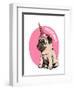 Adorable Beige Puppy Pug in a Ice Cream Party Cap on a Pink Background. Pugicorn - Lettering Quote.-null-Framed Art Print