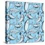 Adorable Shark Party Pattern-Lauren Ramer-Stretched Canvas