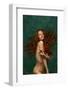 Adorable Tender Redhead Girl with Long Curly Hair Isolated over Dark Green Background. Fabolous Cur-master1305-Framed Photographic Print