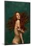 Adorable Tender Redhead Girl with Long Curly Hair Isolated over Dark Green Background. Fabolous Cur-master1305-Mounted Photographic Print