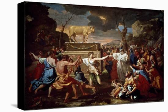Adoration of the Golden Calf, 1633-34 (Oil on Panel)-Nicolas Poussin-Stretched Canvas
