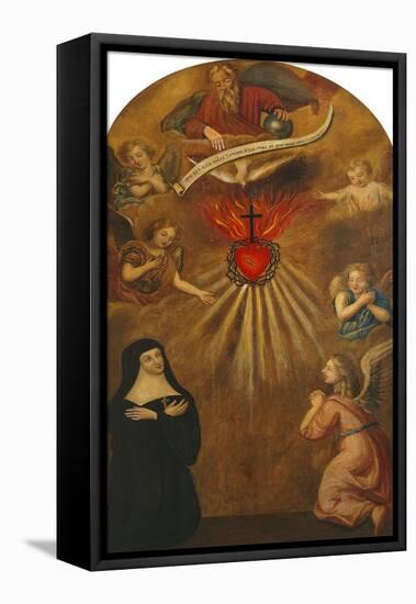 Adoration of the Sacred Heart of Jesus by Margaret Mary Alacocque, 1647-90, and an Angel, 1715-French School-Framed Stretched Canvas