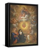 Adoration of the Sacred Heart of Jesus by the Angels, Mary and Joseph and Margaret Mary Alacocque-French School-Framed Stretched Canvas