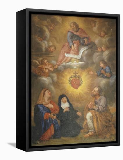 Adoration of the Sacred Heart of Jesus by the Angels, Mary and Joseph and Margaret Mary Alacocque-French School-Framed Stretched Canvas