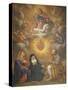 Adoration of the Sacred Heart of Jesus by the Angels, Mary and Joseph and Margaret Mary Alacocque-French School-Stretched Canvas