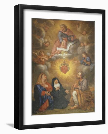 Adoration of the Sacred Heart of Jesus by the Angels, Mary and Joseph and Margaret Mary Alacocque-French School-Framed Giclee Print