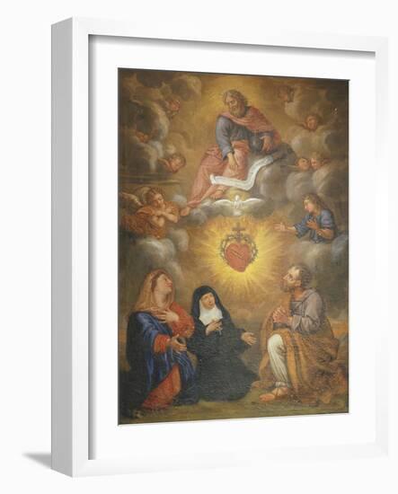 Adoration of the Sacred Heart of Jesus by the Angels, Mary and Joseph and Margaret Mary Alacocque-French School-Framed Giclee Print