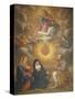 Adoration of the Sacred Heart of Jesus by the Angels, Mary and Joseph and Margaret Mary Alacocque-French School-Stretched Canvas