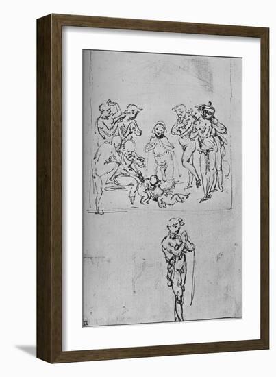 'Adoration of the Shepherd and Separate Study of a Shepherd', c1480 (1945)-Leonardo Da Vinci-Framed Giclee Print